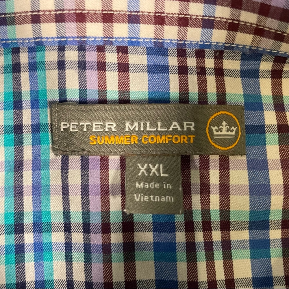 Peter Millar Men's Summer Comfort Button Up Shirt XXL Blue Purple Plaid Preppy - Picture 3 of 12